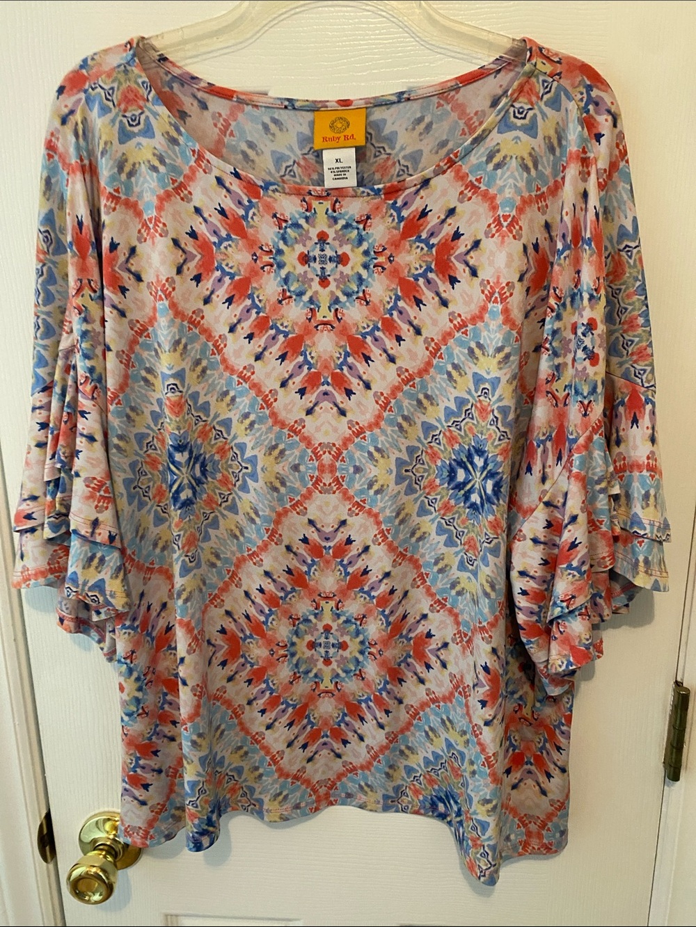 Ruby Rd. Blue & Coral Kaleidoscope Flutter Sleeve Tunic